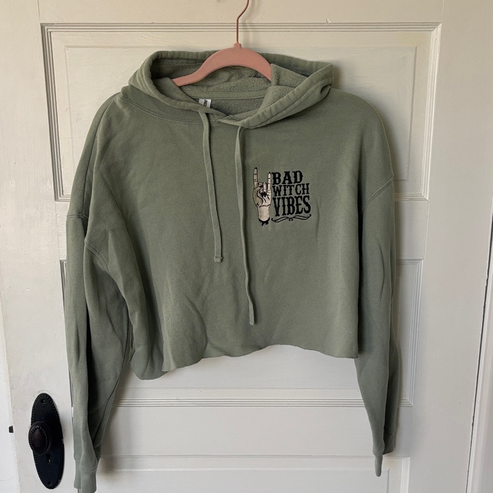 Bad Witch Vibes Green Cropped Hoodie